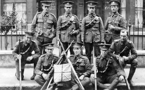 King's Shrophire Light Infantry Territorials outside billett World War 1