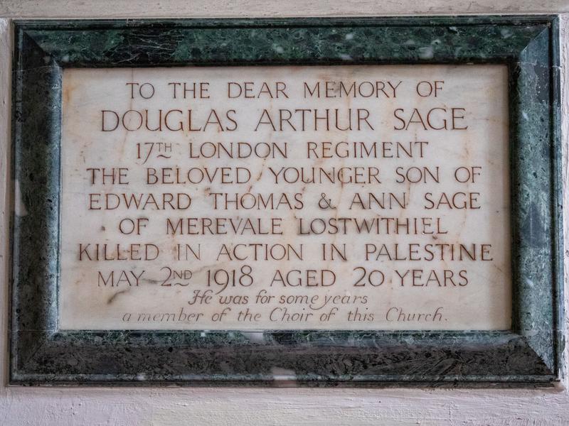 Douglas Arthur Sage, Lostwithiel - WW1